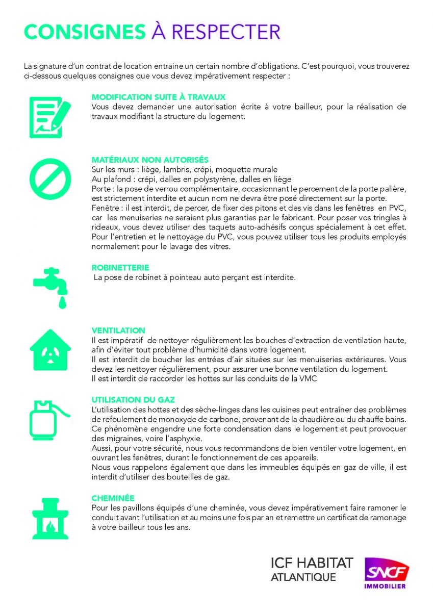 Liste des consignes à respecter